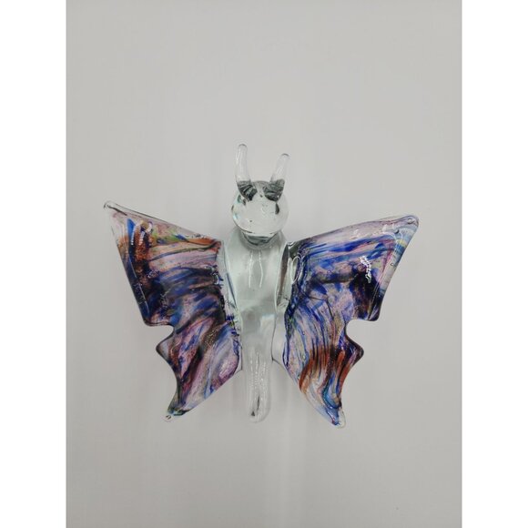 Butterfly Handblown Glass Paperweight 5 x 4 inches With Purple Wings - Picture 2 of 5